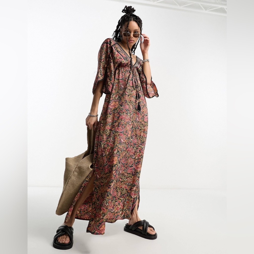 Raga paisley print plunge maxi dress in multi